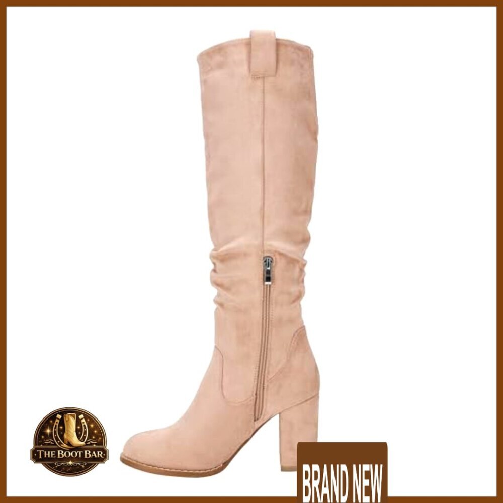 Knee High Boots Chunky Heel Wide Calf Round Toe Side Zipper Fashion Dress Boots - Picture 5 of 6